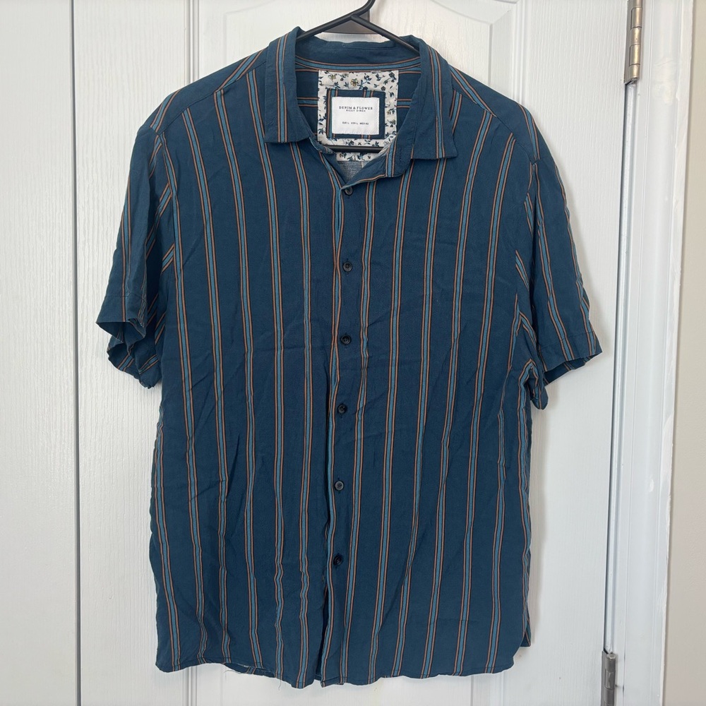 Denim & Flower Pinstripe Button Up
